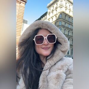 Philosophy Cropped Faux Fur  with hood Teddy Jacket in Beige